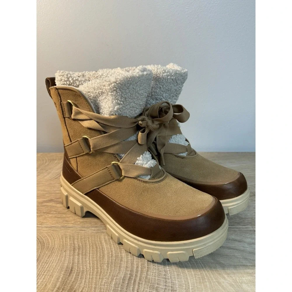 SOREL Tivoli V Resort Waterproof Women's Boots Velvet Tan 10.5 Chunky Heel Fur